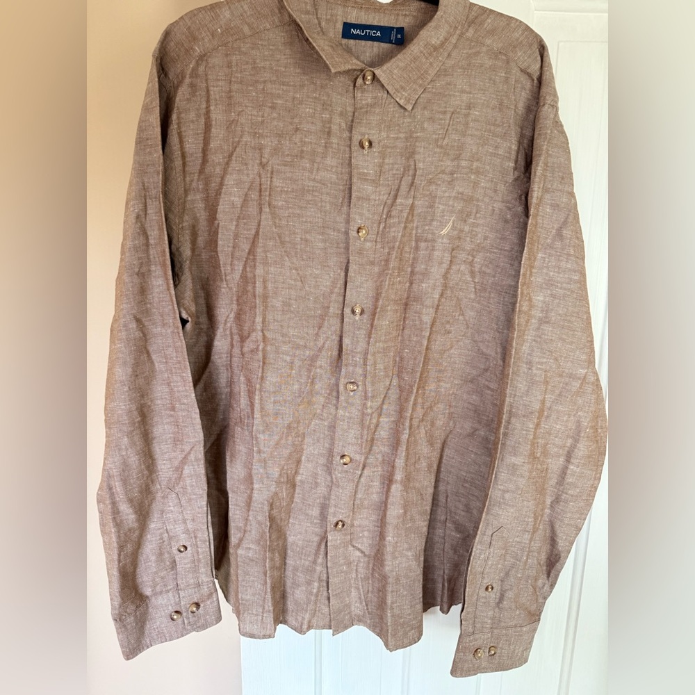 Nautica Linen Tan Button-Up Shirt